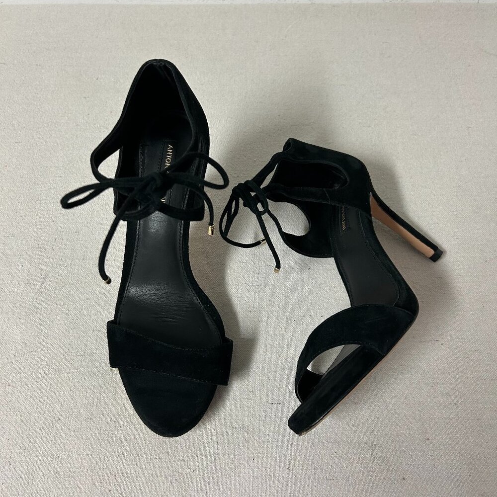 Antonio Melani Heels Womens 8M Black Suede Ankle Tie Closure 4" Stiletto Heels